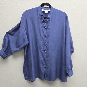 Diana Marco Shirt Womens 18 Silk Mandarin Collar Button Asian Top Blouse